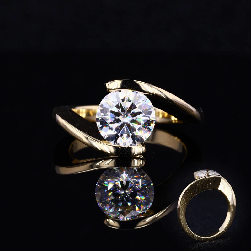 Wuzhou Custom Moissanite Ring 14k Yellow Gold 8.5mm H&A Synthetic Moissanite Women Rings