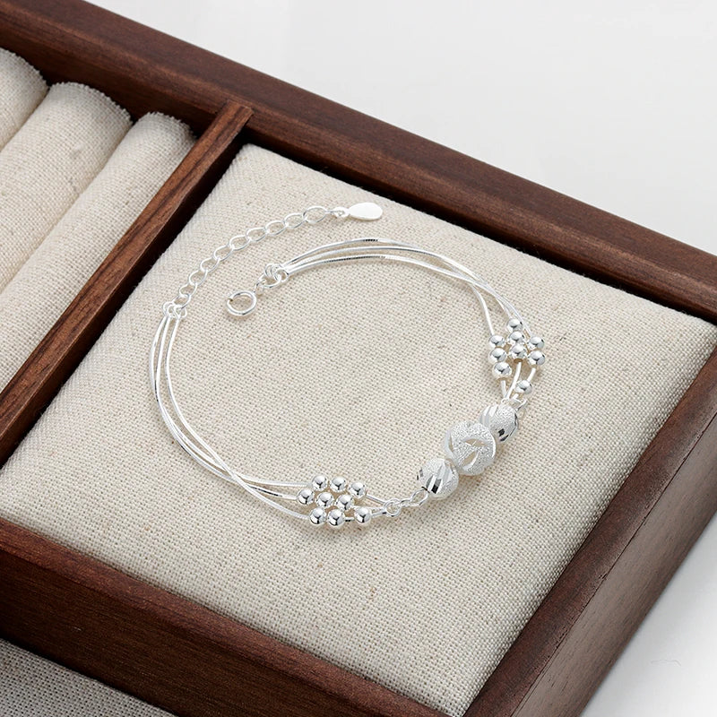 New Design Fashion 925 Sterling Silver Snake Chain Lucky Carved Beads Adjustable Bracelet for Women