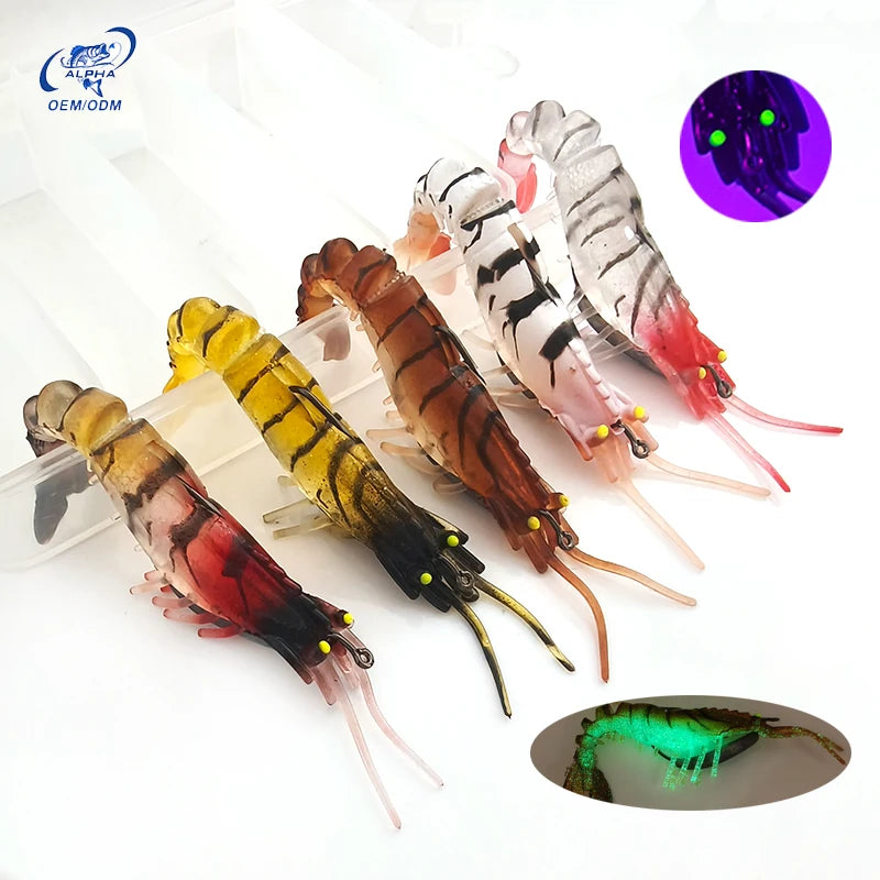 Alpha Luminous Multi-Joint Soft Shrimp Fishing Lure with Lead Jig Head Silicone Artificial Bait for Saltwater & Freshwater