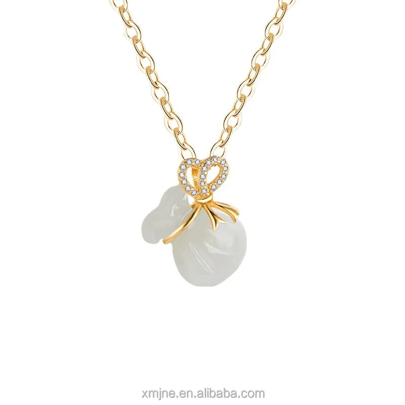 Certified Sterling Silver Ancient Method Hetian Jade Blessing Bag Pendant Necklace Transfer Jade Pendant 925 Silver Gold Jade