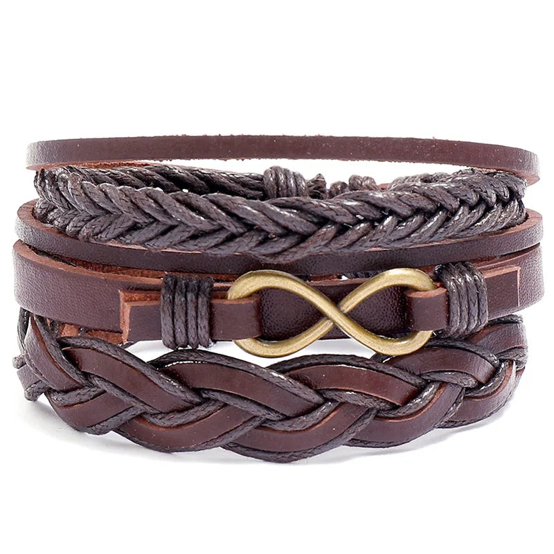 Vintage Multilayer Woven Leather Bracelet for Men Infinite Sign Cuff Bracelets Wedding Gift Fashion Jewelry Made of Zinc Alloy