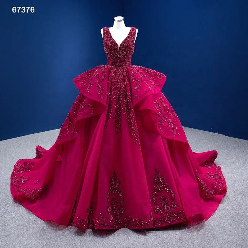 Jancember RSM67376 Elegant Red Plus Size Party Sleeveless Evening Dress for Women