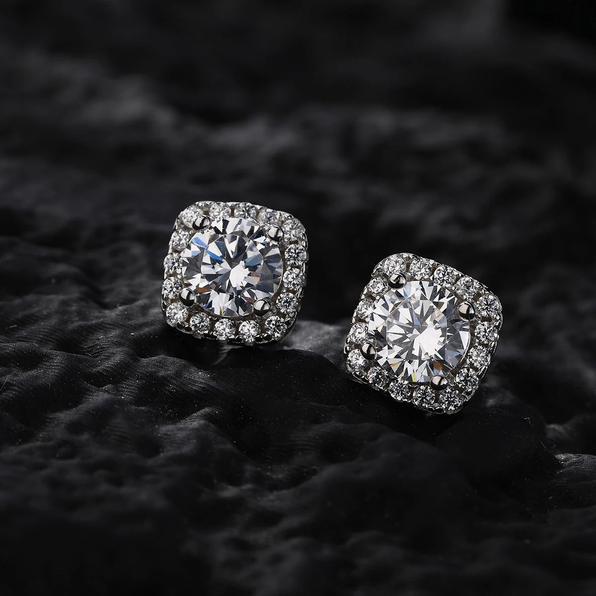 Classic Ladies 925 Silver  square Round Zircon Earrings for Everyday