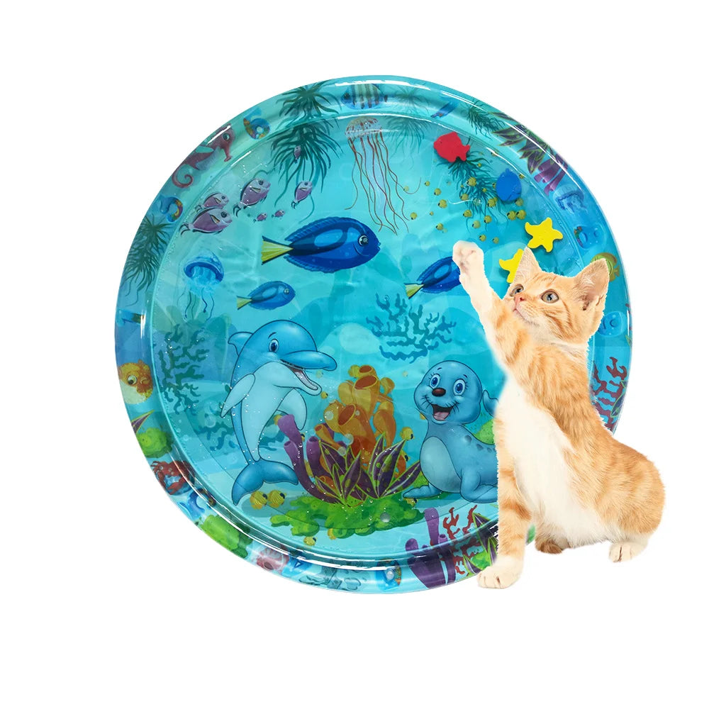 Interactive PVC Sport Cat Water Play Mat with Thickened Water Sensor and Fish Design for Cats