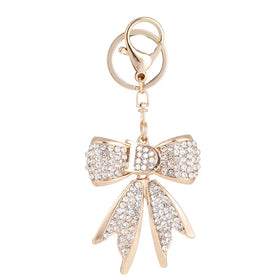 Ins Korean Metal 3D Crysta Bowknot Key Chain Women Bling Rhinestone Bow Shaped Keychain for Gift
