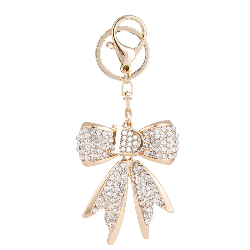 Ins Korean Metal 3D Crysta Bowknot Key Chain Women Bling Rhinestone Bow Shaped Keychain for Gift
