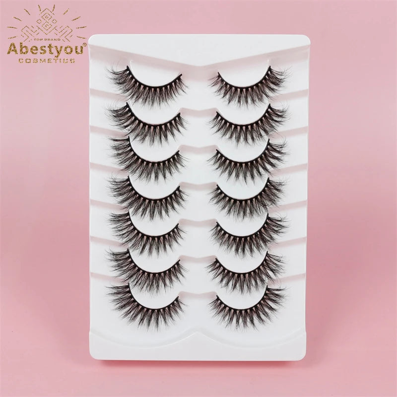 Abestyou Factory Direct Wholesale 7 Pairs Faux Mink 5D Full Strip Handmade Super Fine Natural Long Eyelashes Private Label