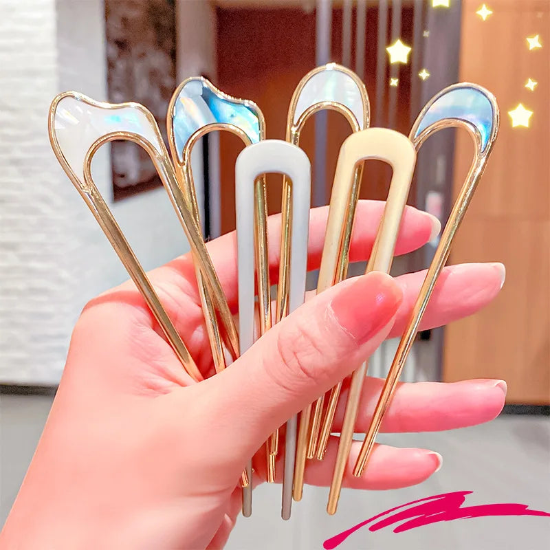 New Fashion U-shaped Hair Pin Gold Plated Hair Clip Metal Shell Hair Forks Antique Simple Hairgrips Accessories for Women