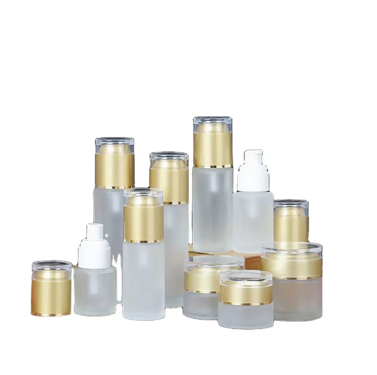 Frosted Matte Finishing Glass Jars with Golden Silver Acrylic for Cosmetics Packaging Skin Care Bottles and Jars