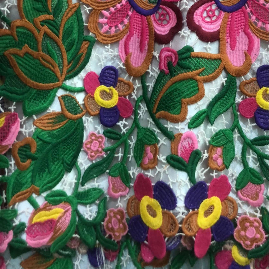 Luxury Multi-color Water Soluble Embroidery Colorful Guipure Haute Couture Lace Fabric