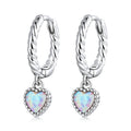 Factory 925 Sterling Silver Round Beads Opal Love Heart Ear Buckles Hoop Earrings for Women Fashion Party Jewelry Gift SCE1385