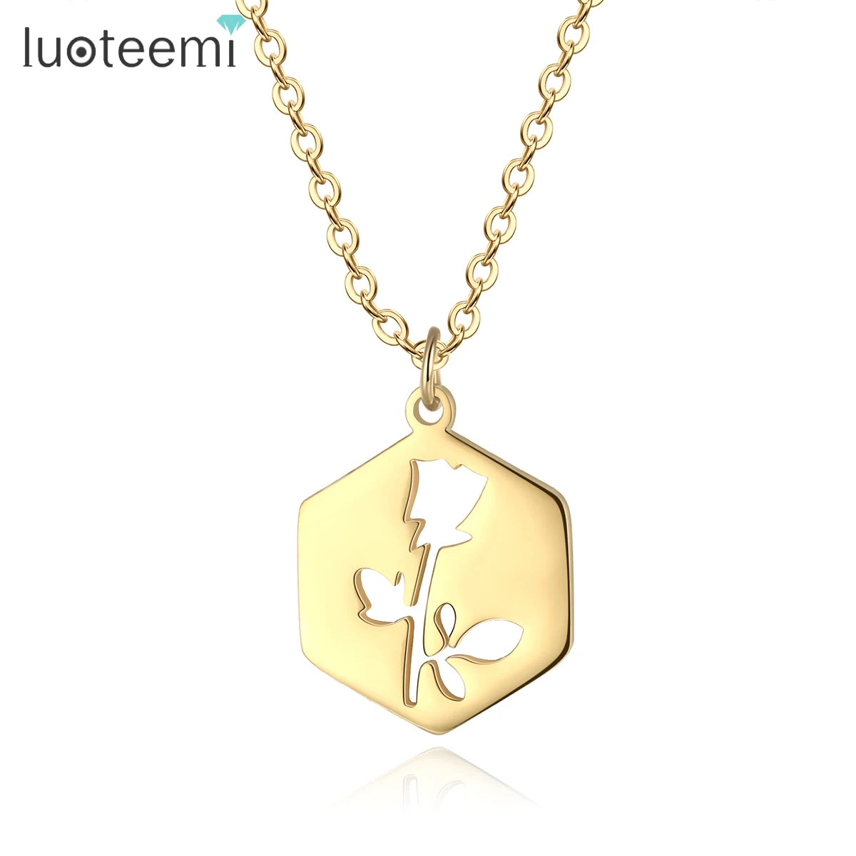 SP-LAM Fashion Necklaces-For-Lady Vintage Woman Jewelry Flower Stainless Steel Rose Pendant Necklace