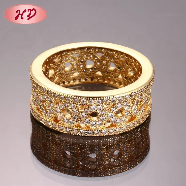 Custom Wedding Band Latest Bridge Rings Golden 24K Jewelry Women Cubic Zirconia Engagement Promise Rings