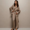 Wholesale Luxury Pijamas Long Sleeve Satin Nightgown Plain Pyjama Set Women's Sleepwear Silk Pajamas for Women