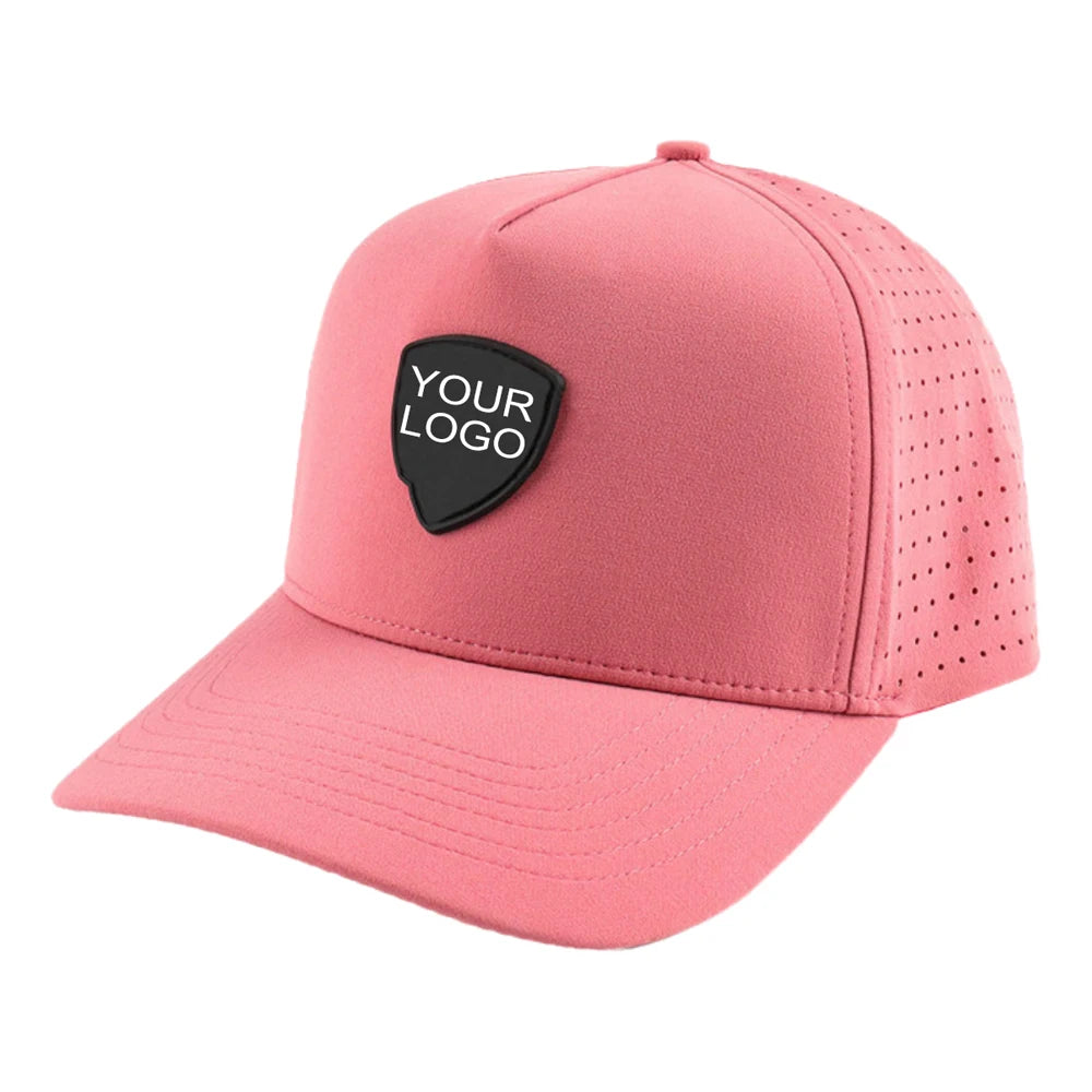 BSCI Custom 5 Panel 3D Embroidery Logo Raised Rubber Patch Quick Dry Breathable Waterproof Golf Sport Cap Curved 100% Polyester