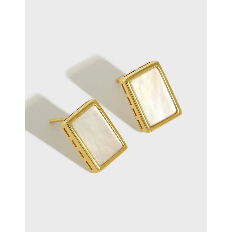 S925 Sterling Silver Statement Earrings Ins Temperament Retro Stud Earrings Geometric Square Shell Earrings Women Luxury