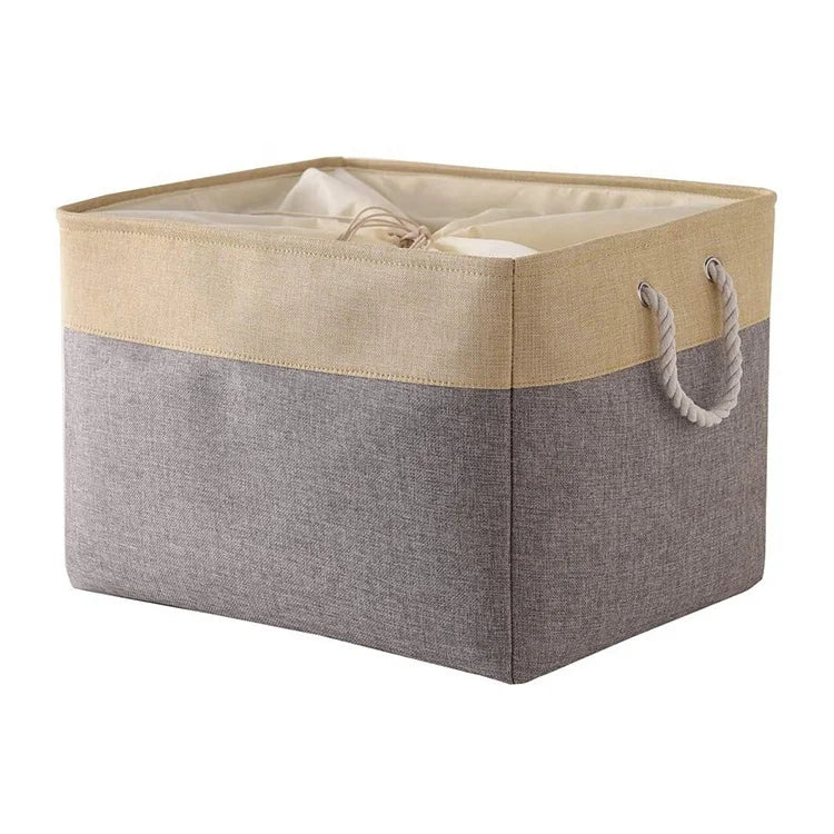 Collapsible Rectangular Fabric Bin Decorative Wardrobe Shelf Basket Organizer with Rope Handles for Clothes Storage Basket