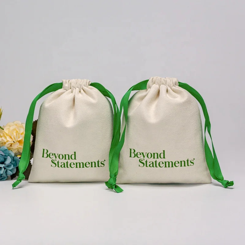 Custom Luxury Dust Bags With Logo Ring Pouch Packing Gift Pink Beige Velvet Cloth Jewelry Pouches Drawstring Bags