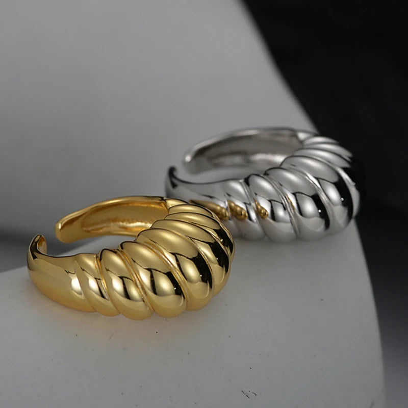 ICEBELA Fine Jewelry 925 Sterling Korean 18k Gold Plated Chunky Silkworm Chrysalis Geometry Ringent Finger Ring for Women