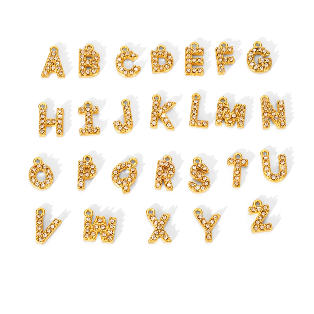 Fashion Dainty Zircon Initial Letter FineJewelry Pendants Charms PVD Gold Plated Stainless Steel Jewelry Accessories