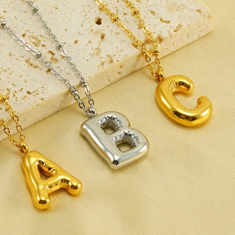 18K PVD Gold Plated Stainless Steel 304 Necklace INS Delicate Initial Bubble Balloon Alphabet Letter Women Men Necklaces Jewelry