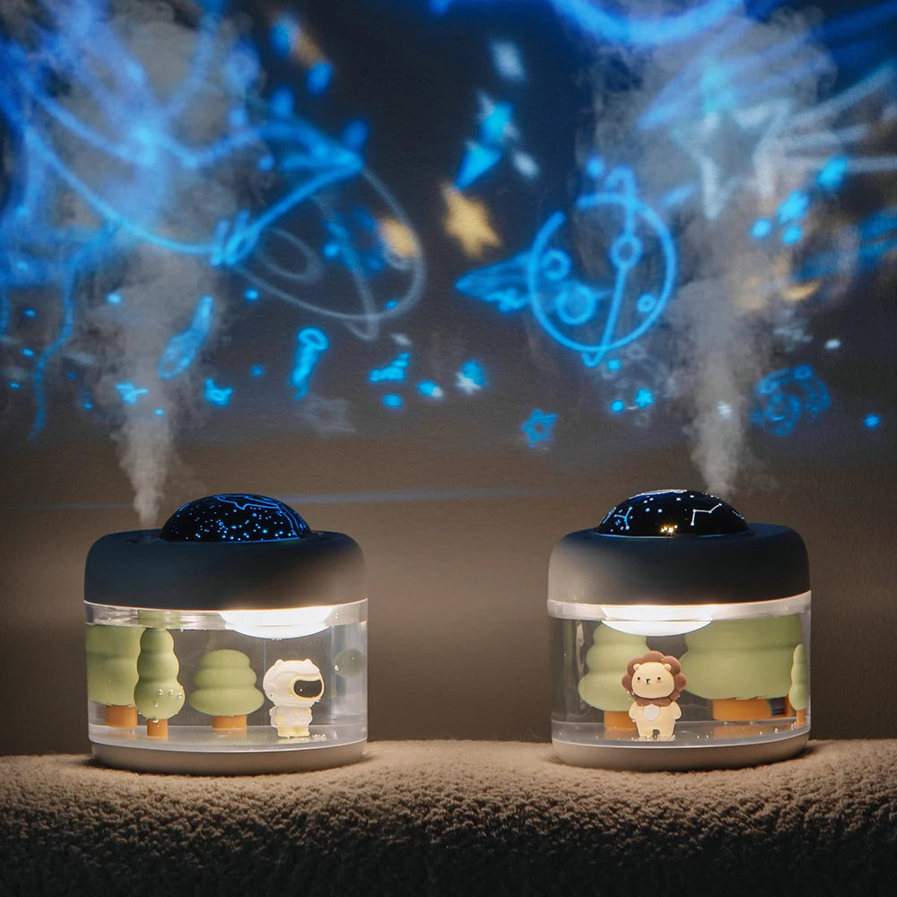 New Creative 3 in 1 Projection Ultrasonic Air Humidifier 500ml Water Park Wireless Humidifier Projection Lamp Warm Night Light