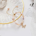 BB1015 Chic Freshwater Pearl Beaded Adjustable Slide Chain Bracelet with CZ Paved Butterfly Charm