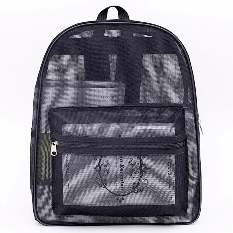 Padded Straps Black Mesh Pack Backpack Heavy Duty Classic Student Semi Transparent Mesh Backpack for School