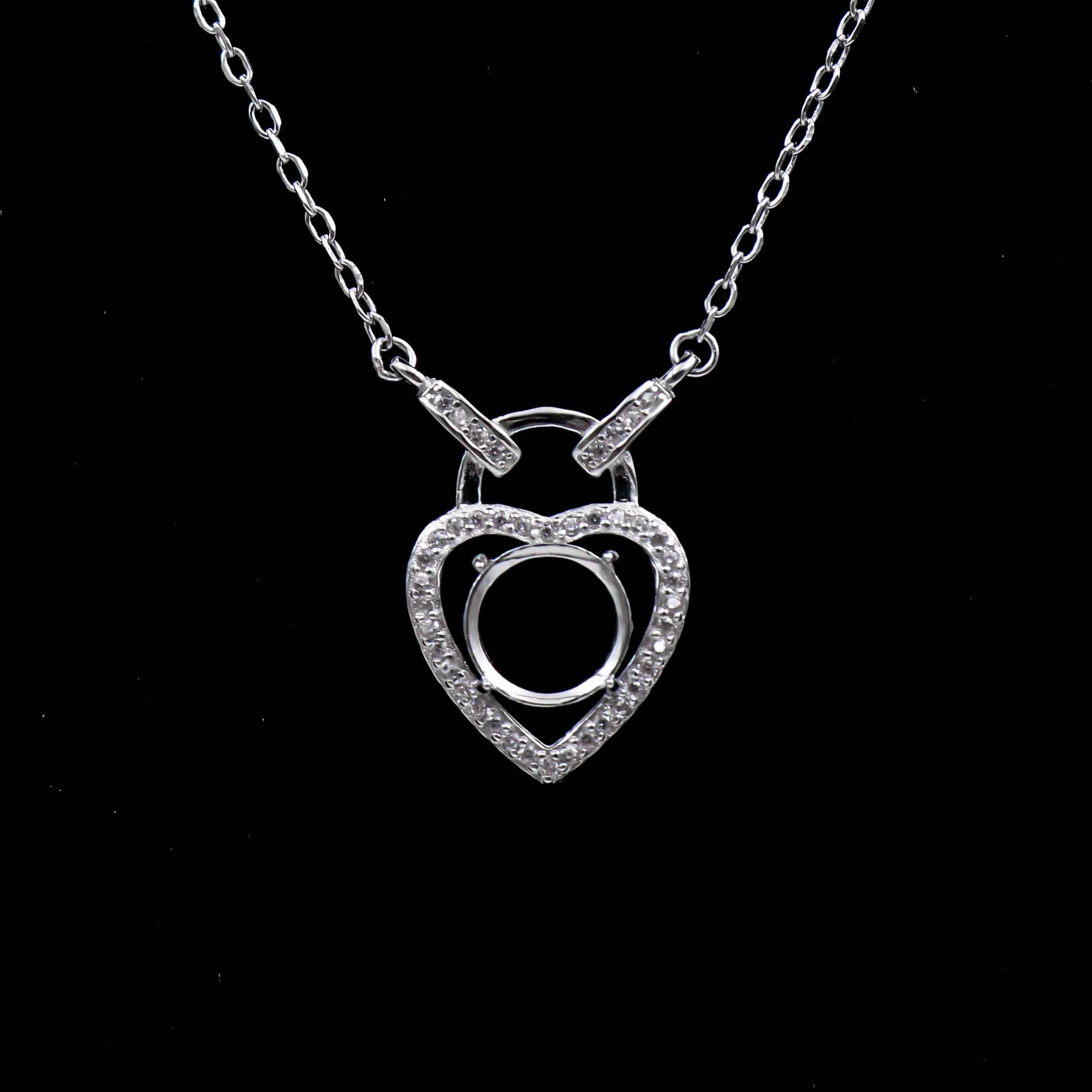 Sterling Silver 8*8mm Semi Mount Necklace Empty Support Blank Claw Setting S925 Base Holder Without Center Stone for DIY Inlay