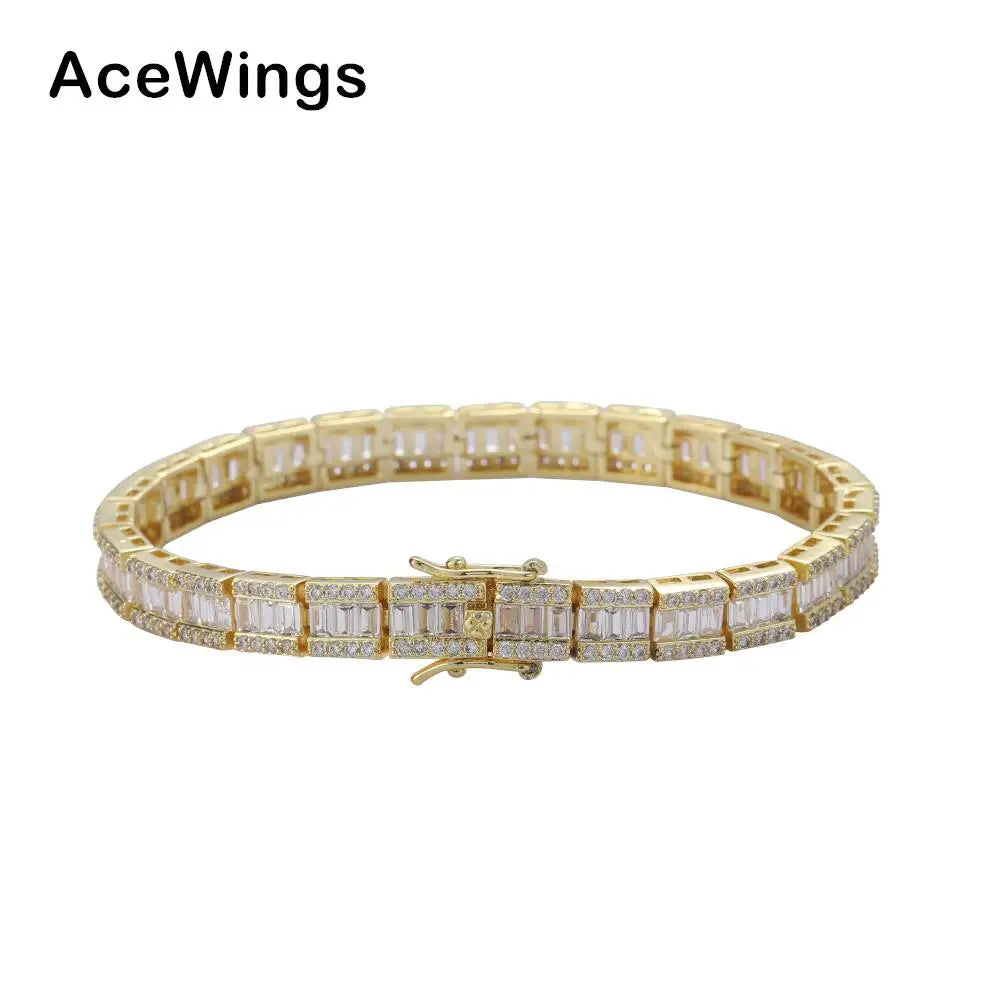 BB028    7mm 7inch  8inch  Hip Hop Jewelry Brass Zircon  Bracelet  Gold Silver Men CZ Bracelet