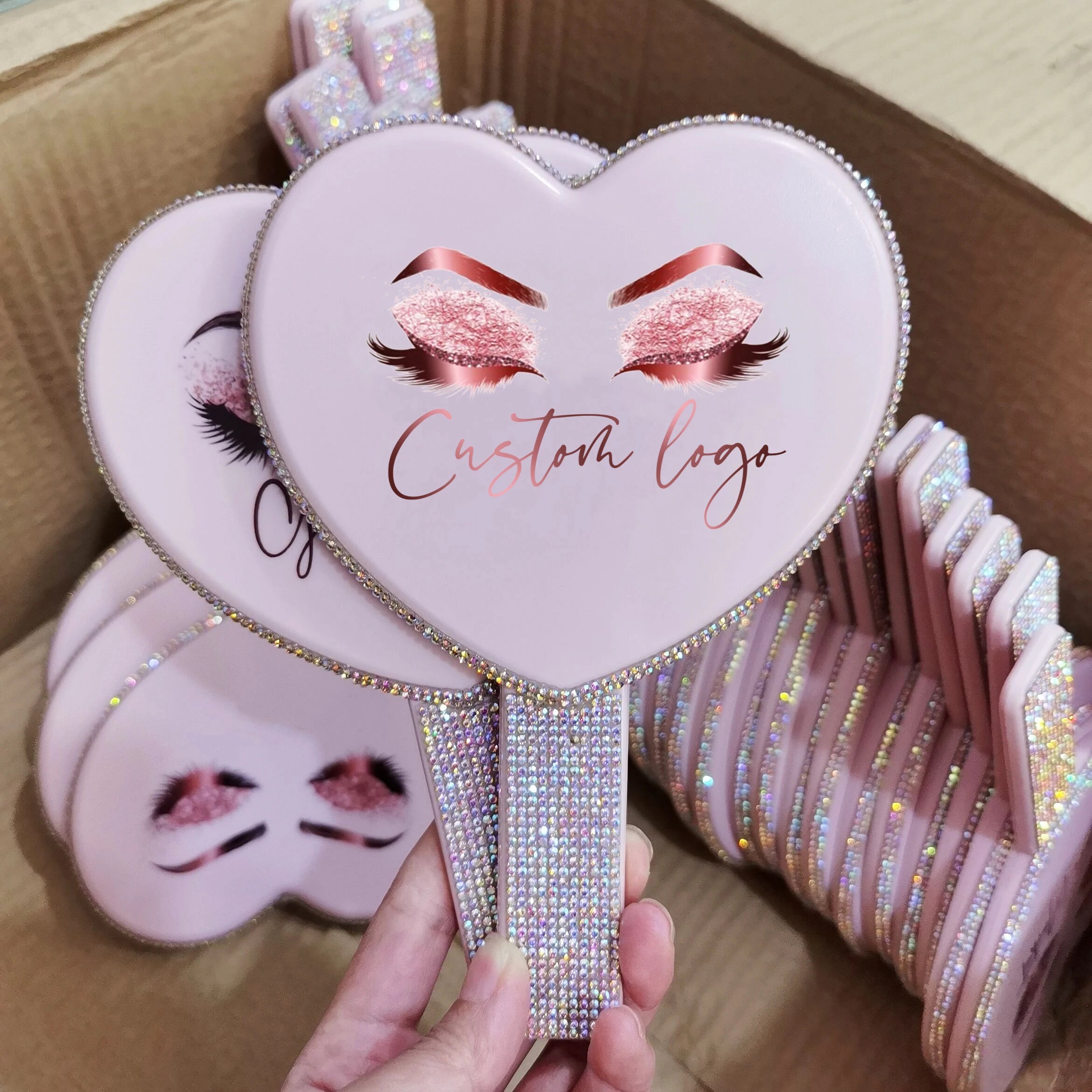 Portable Bling Heart-Shaped Single Side Pocket Makeup Mirror for Women Personalized Cosmetic Handheld Mirror