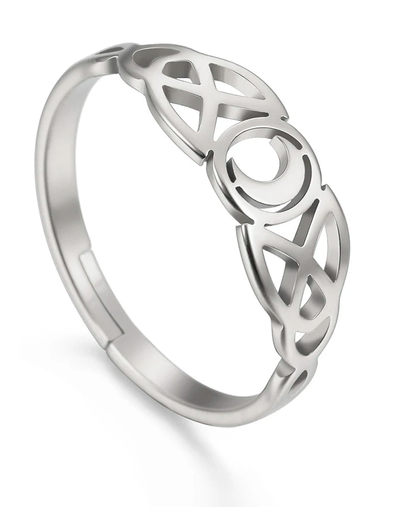 Viking Irish Knot Moon Open Rings Stainless Steel Vintage Adjustable Finger Ring for Women Men Trendy Jewelry Amulet Female Gift