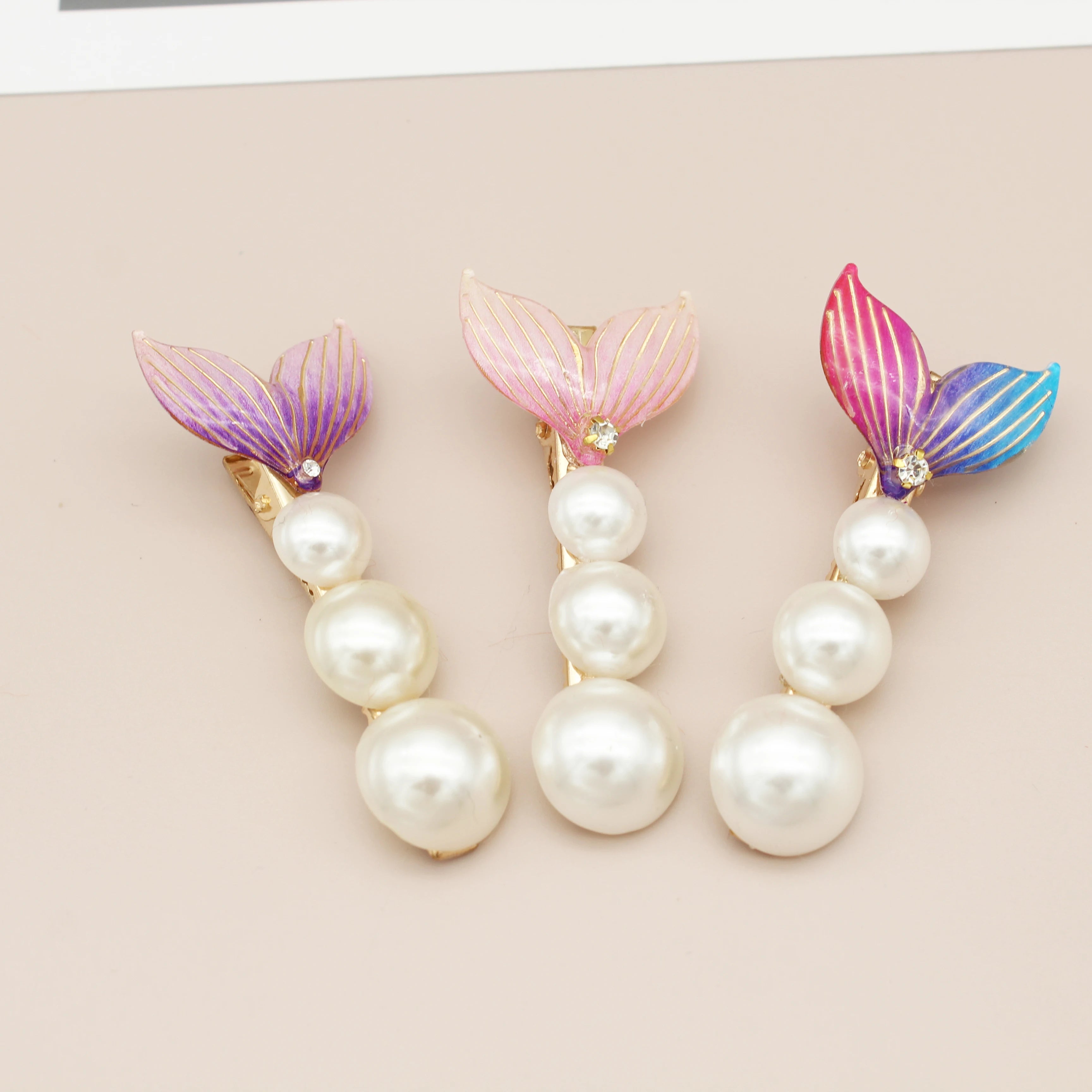 GENYA Elegant Handmade Alloy Beach Mermaid Pearl Nonslip Fashion Big Hair Pin Accessories Barrettes Clips Thick Hair Black Water