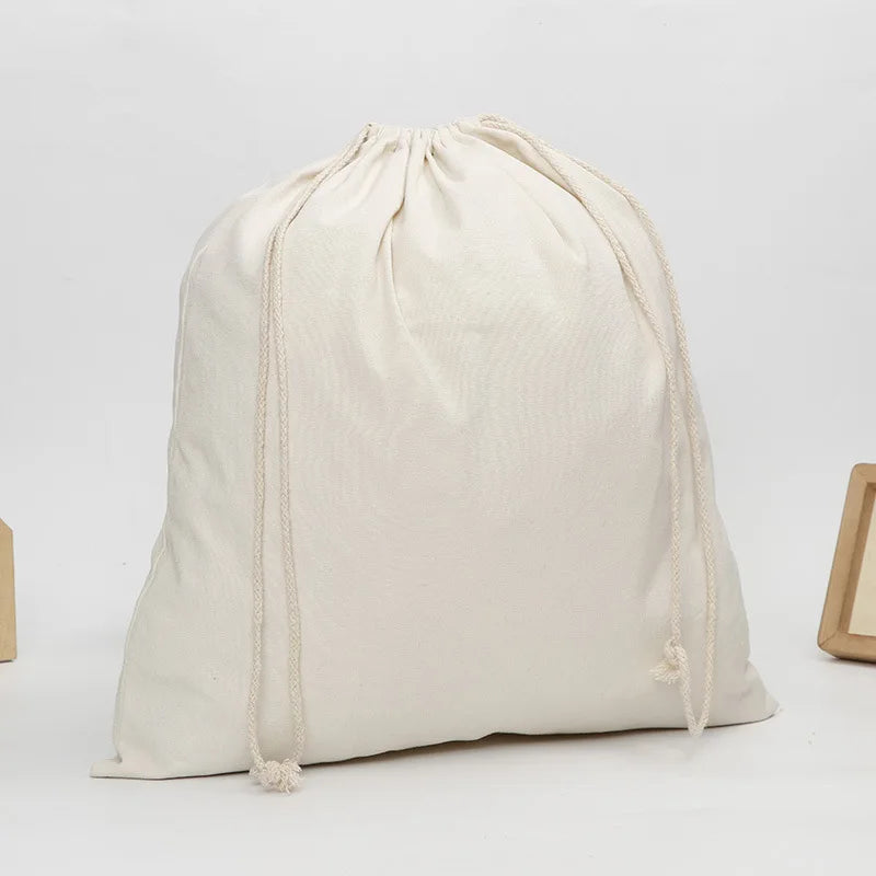 Custom Logo Printed Canvas Cotton Drawstring Handbag with Double String Reusable for Jewellery Watch Craft Packing Shoe Storage