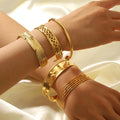 Jachon Trendy 18K Gold Plated Open Geometric Design Fashionable Cuff Bracelets Mud Bangles