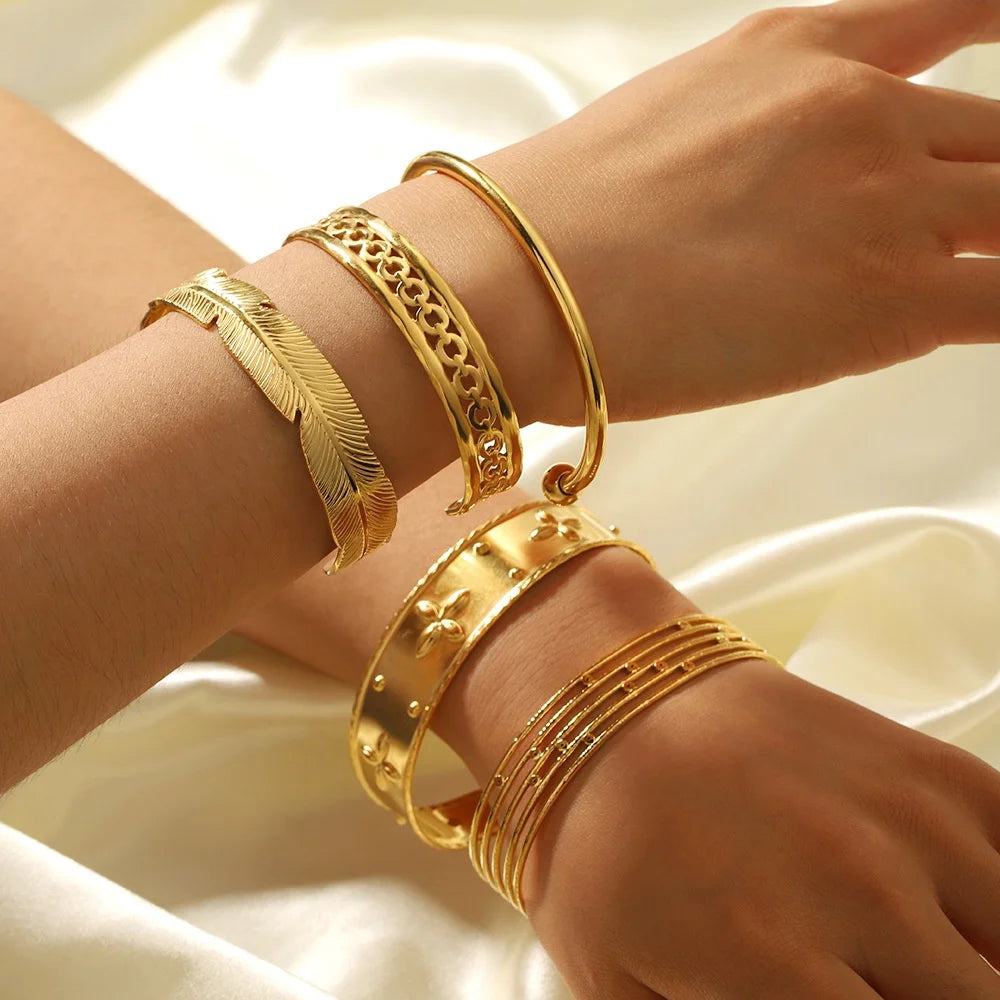 Jachon Trendy 18K Gold Plated Open Geometric Design Fashionable Cuff Bracelets Mud Bangles