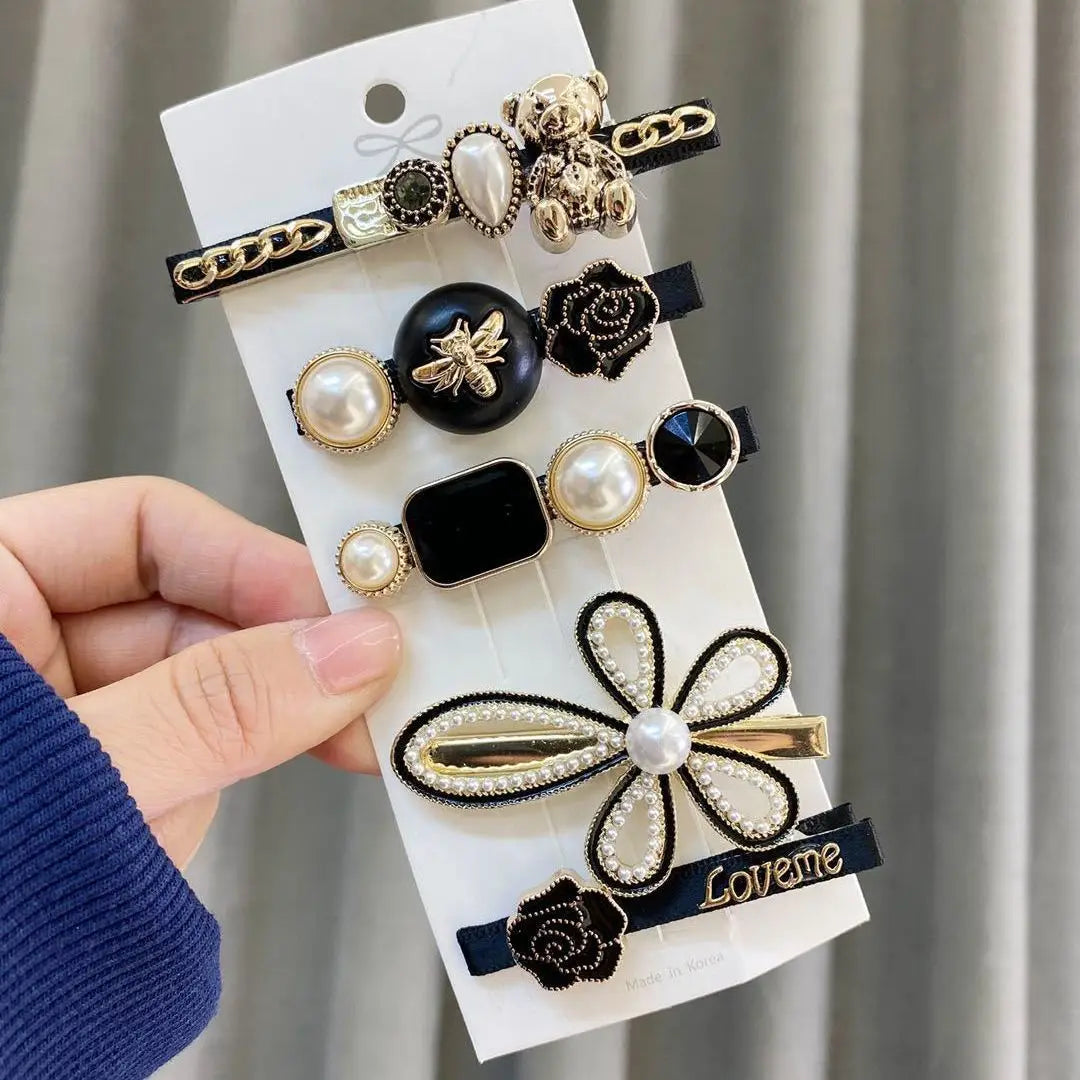 5pcs Bear Hairpin New Vintage Hair Clip Set Pearl Clip Duck Beak Clip Set Rose Love Me Hair Accessory Birthday Gift
