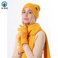 Factory Wholesale Custom Winter Plain Long Beanie Hat Gloves Set Fleece Lined Knit Warmer Wool Travel
