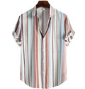 Men's Hawaiian Shirt Lapel Fashion Short-sleeved Loose Breathable Top Summer Stripe Retro Shirt for Men Casual Beach Shirts