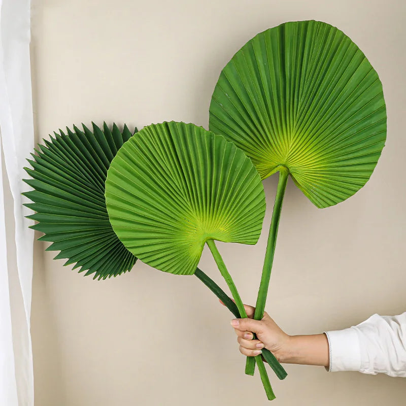 Artificial Big Leaf PU Green Palm Tree Plants Leaves for Wedding Background Scenery Decoration
