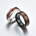 Vintage Wood Inlay Stainless Steel Cluster Rings Men's Casual Trendy Finger Rings for Friends Size 6-13 Great Gifts