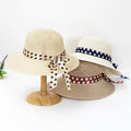 MIO Wave Point Bowknot Ribbon Straw Hat Elegant Women Wide Brim Breathable Visor Hat Summer Floppy Beach Sun Protection Hat