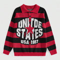 Custom Design logo Knit Pullover Jumper Knitwear Top Knitted Long Sleeve Cotton Striped Letter Pattern Polo Neck Men Sweater