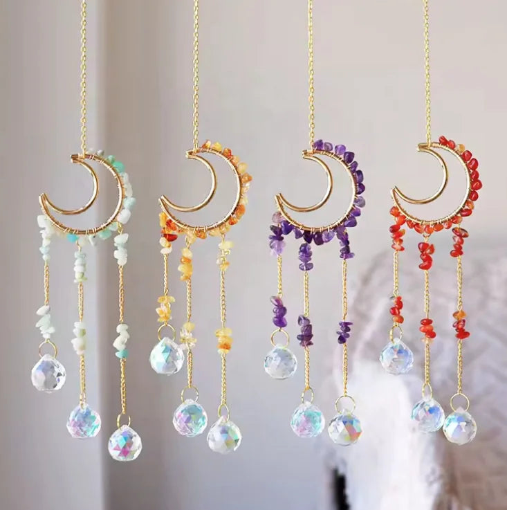 Hand Wrapped Crystal Gravel Moon Crystal Window Decoration Home Decorations Garden Crafts Wall Decor Sun Catcher