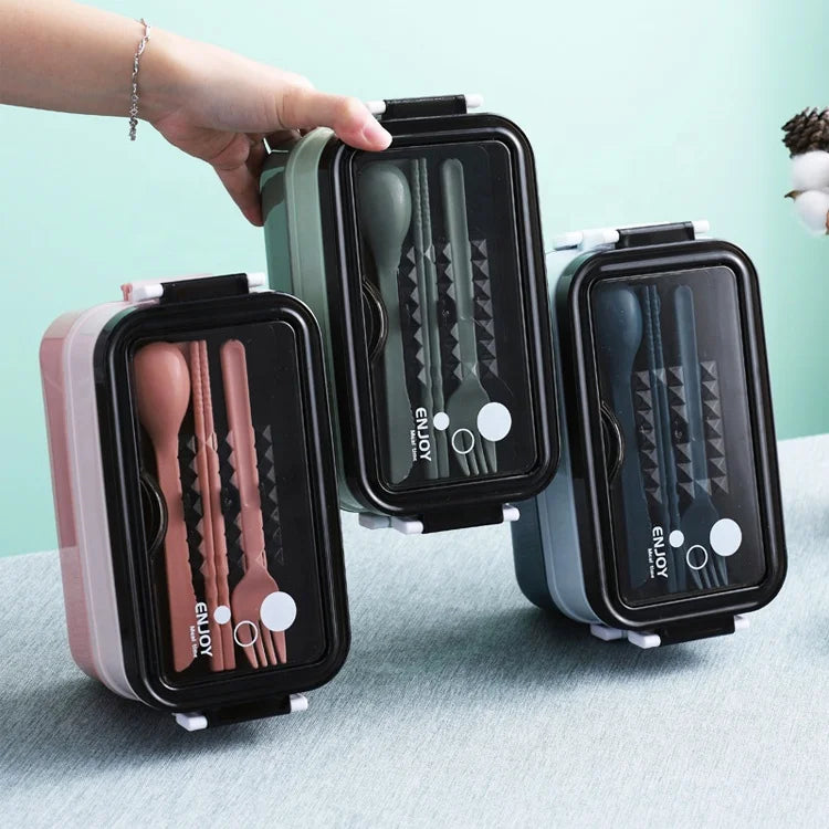 304 Stainless Steel Eco-Friendly Plastic Children's Reusable Compartments Pattern Bento Lunch Box Stocked Students Dinner Use