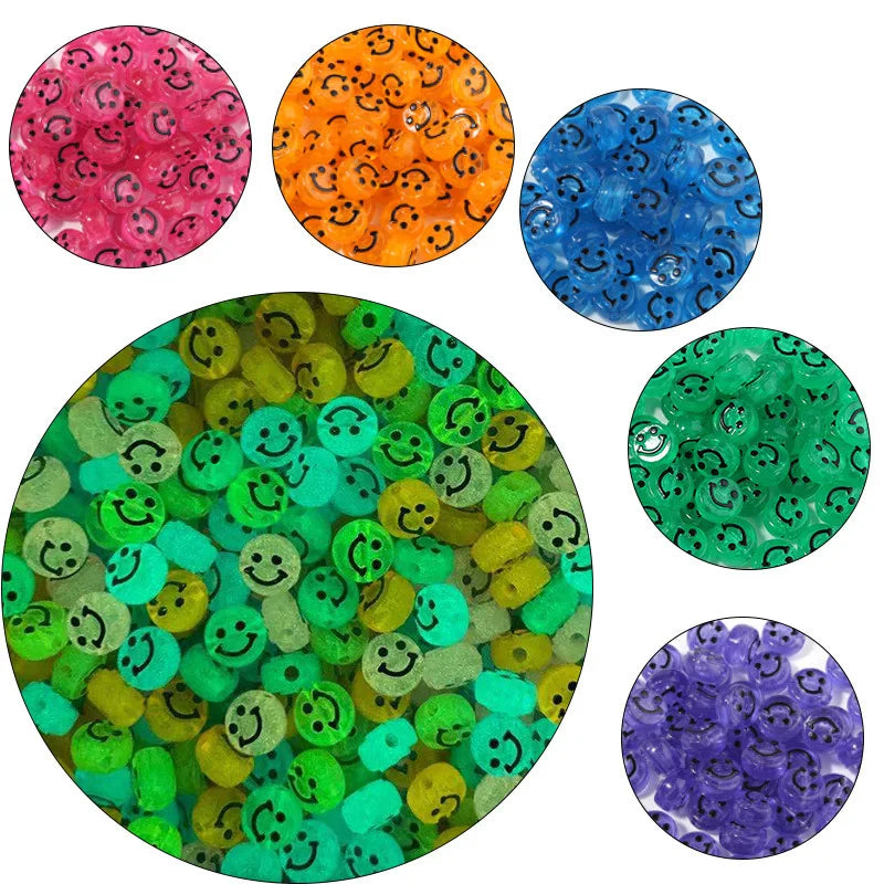 Wholesale Luminous Smile Face Beads 6X10mm Fluorescent Loose Beads Glow in Dark Beads Diy Bracelet Accessories for Bags