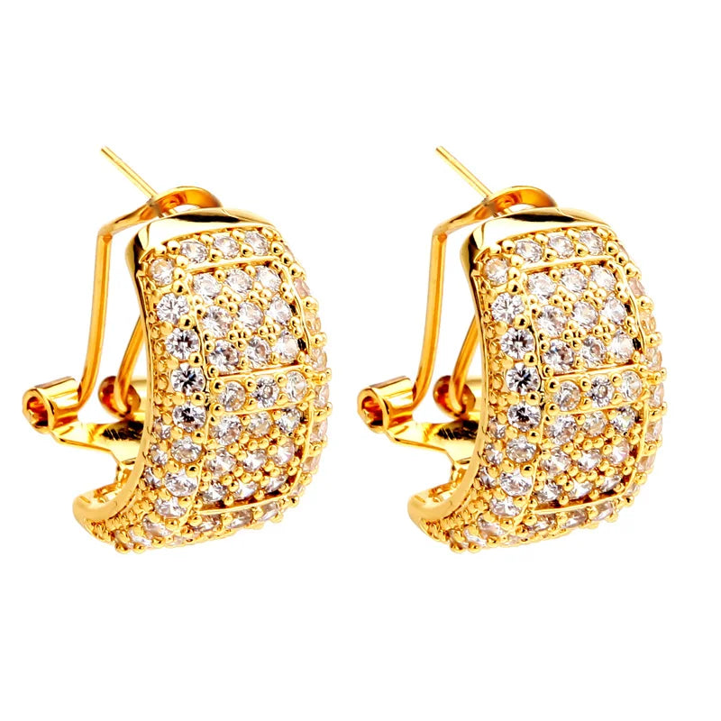 New Arrival Wholesale Shine Sparkling Crystal CZ Stud Earring For Women Gold Color Earrings Fashion Jewelry Party