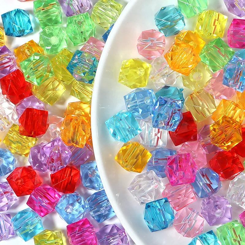 10mm500g /bag Transparent Acrylic Colorful Diamond square Beads Handmade Diy Jewelry Beaded Jewelry Accessories