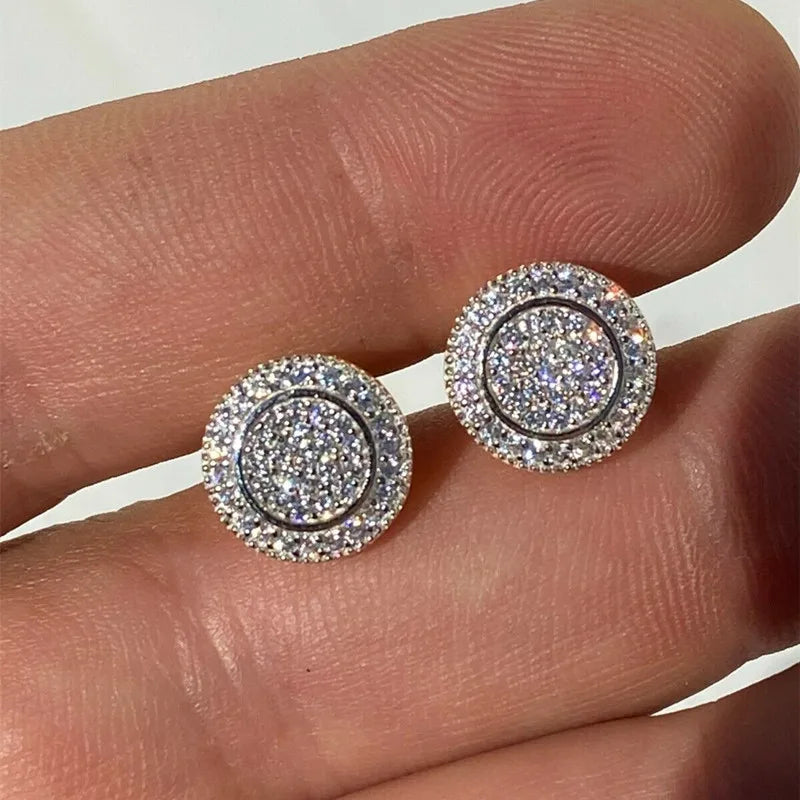 Huitan 2024 New Manufacture White CZ Zircon Imitated 18K Gold/Silver Plated Earring Round Cut Simple Women Wedding Stud Earrings