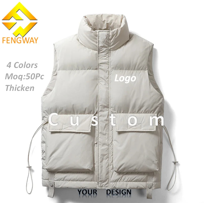 Fengway Custom Plus Size Men's Waistcoat Thick Warm Turtleneck Puffer Vest Waterproof Winter Sleeveless Down Coat